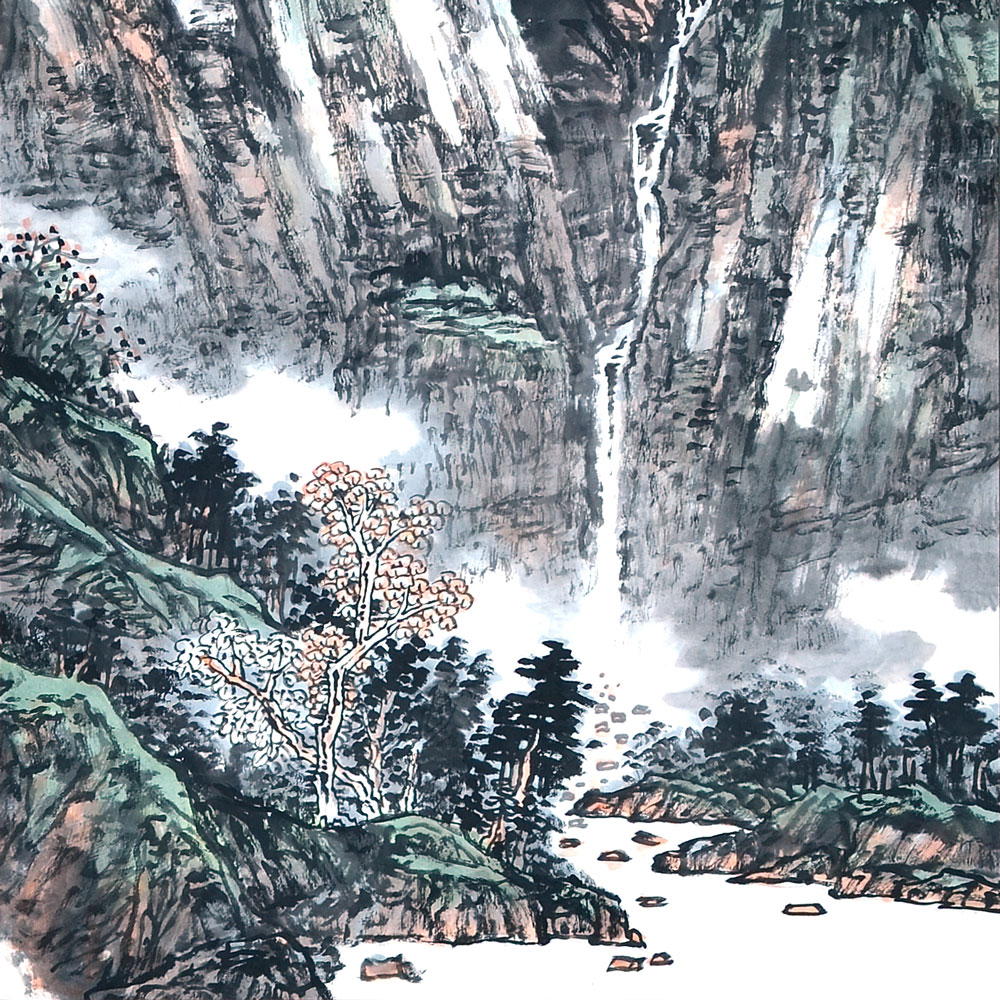 乱瀑斜飞白石间-翟拂晓-新时代新征程-名人名家书画联展