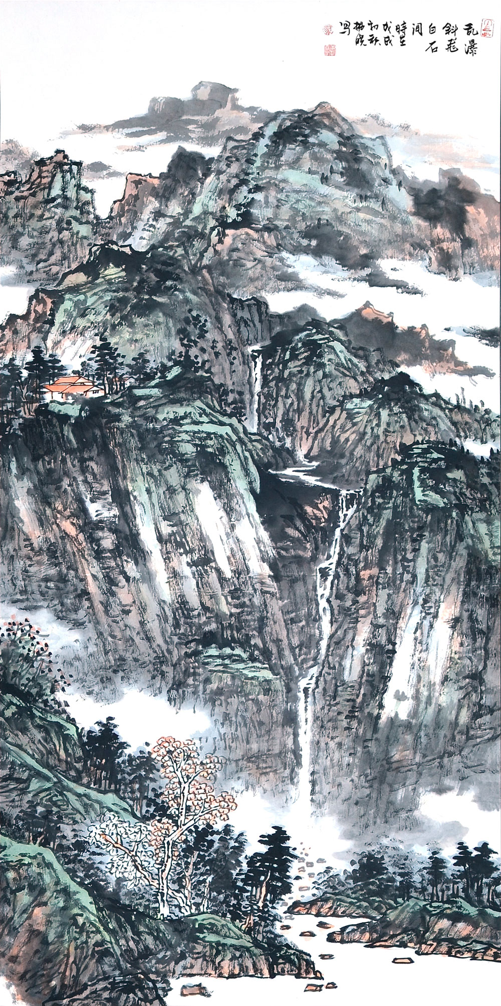 乱瀑斜飞白石间-翟拂晓-新时代新征程-名人名家书画联展