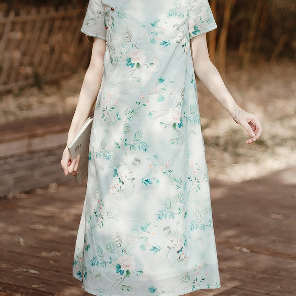 中国风少女连衣裙改良版旗袍茶服