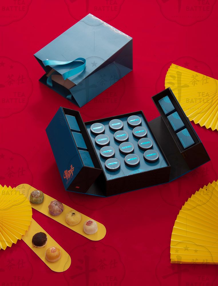 洪盛包装2021年中秋月饼礼盒;红、蓝两色;小罐、茶饼、铁罐三款