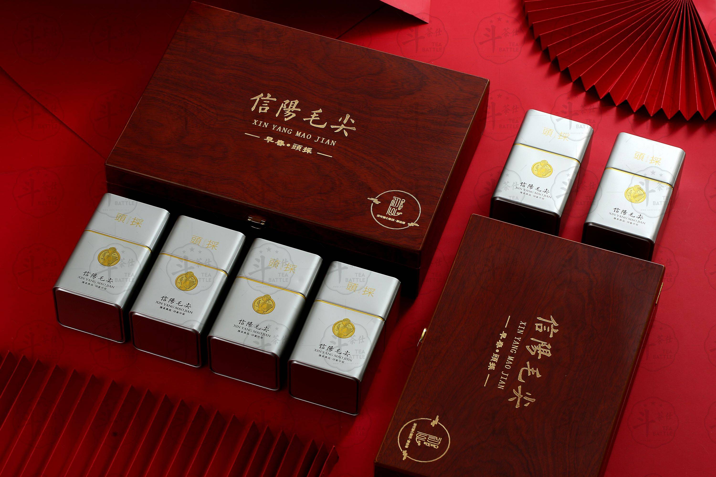信阳毛尖绿茶茶叶礼盒木盒包装拍摄