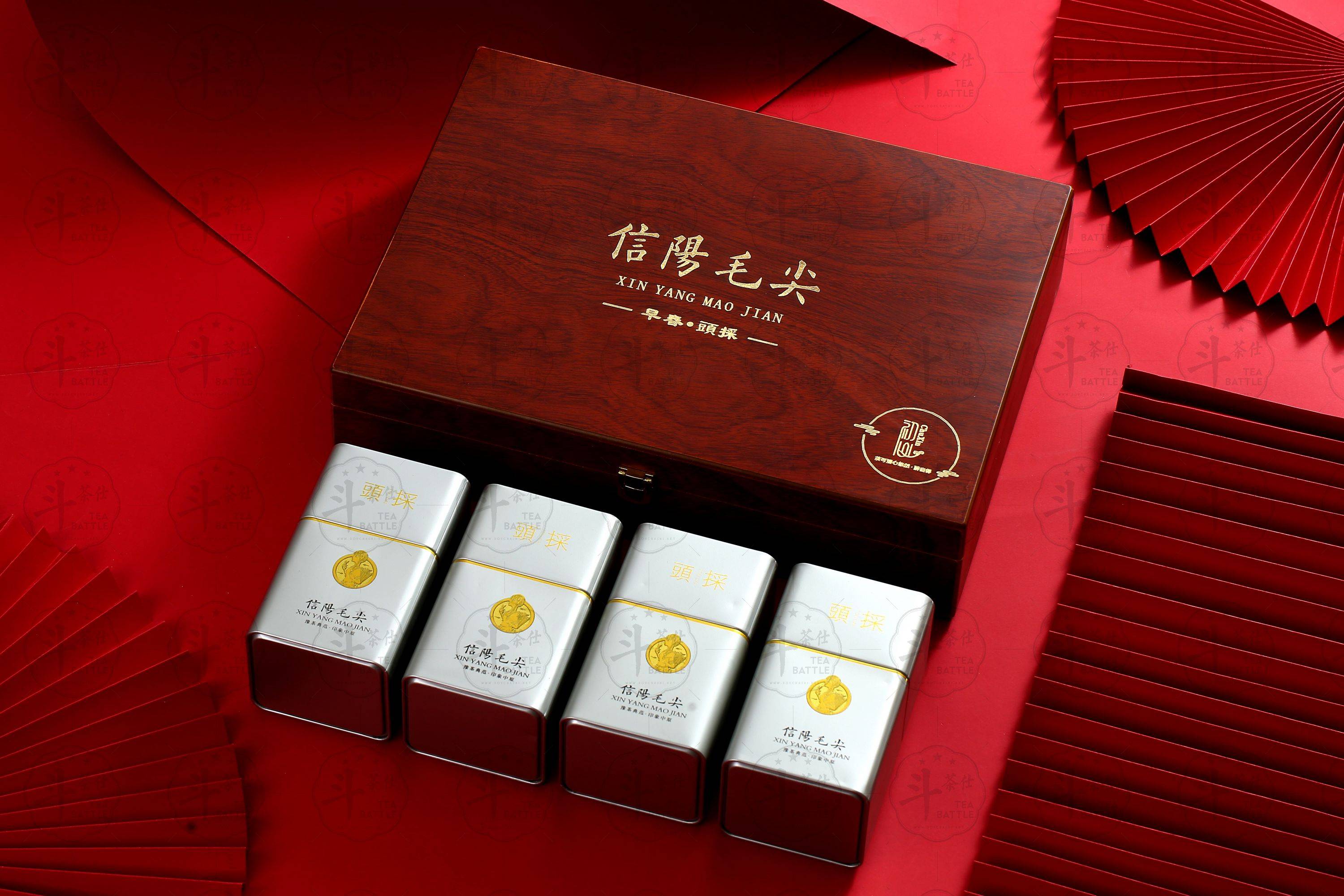 信阳毛尖绿茶茶叶礼盒木盒包装拍摄