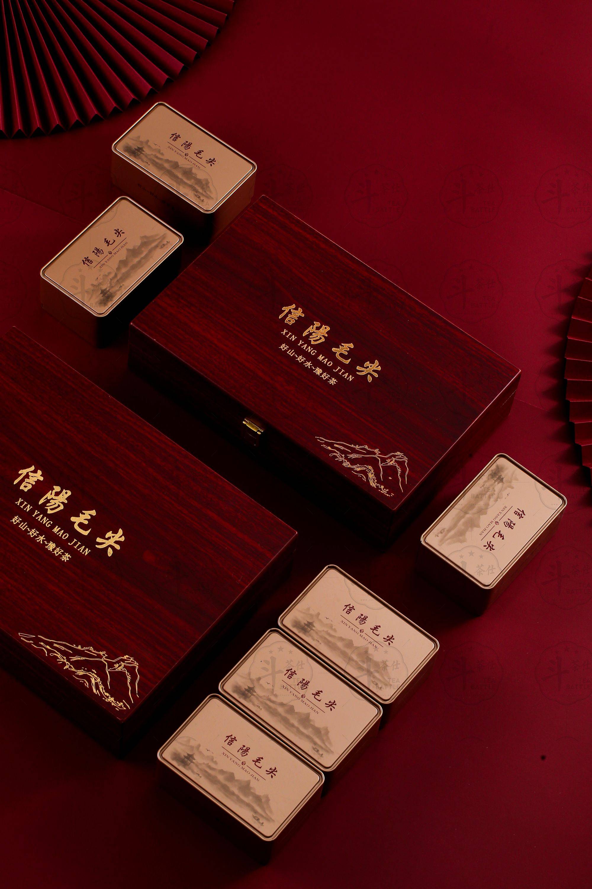 信阳毛尖绿茶茶叶礼盒木盒包装拍摄