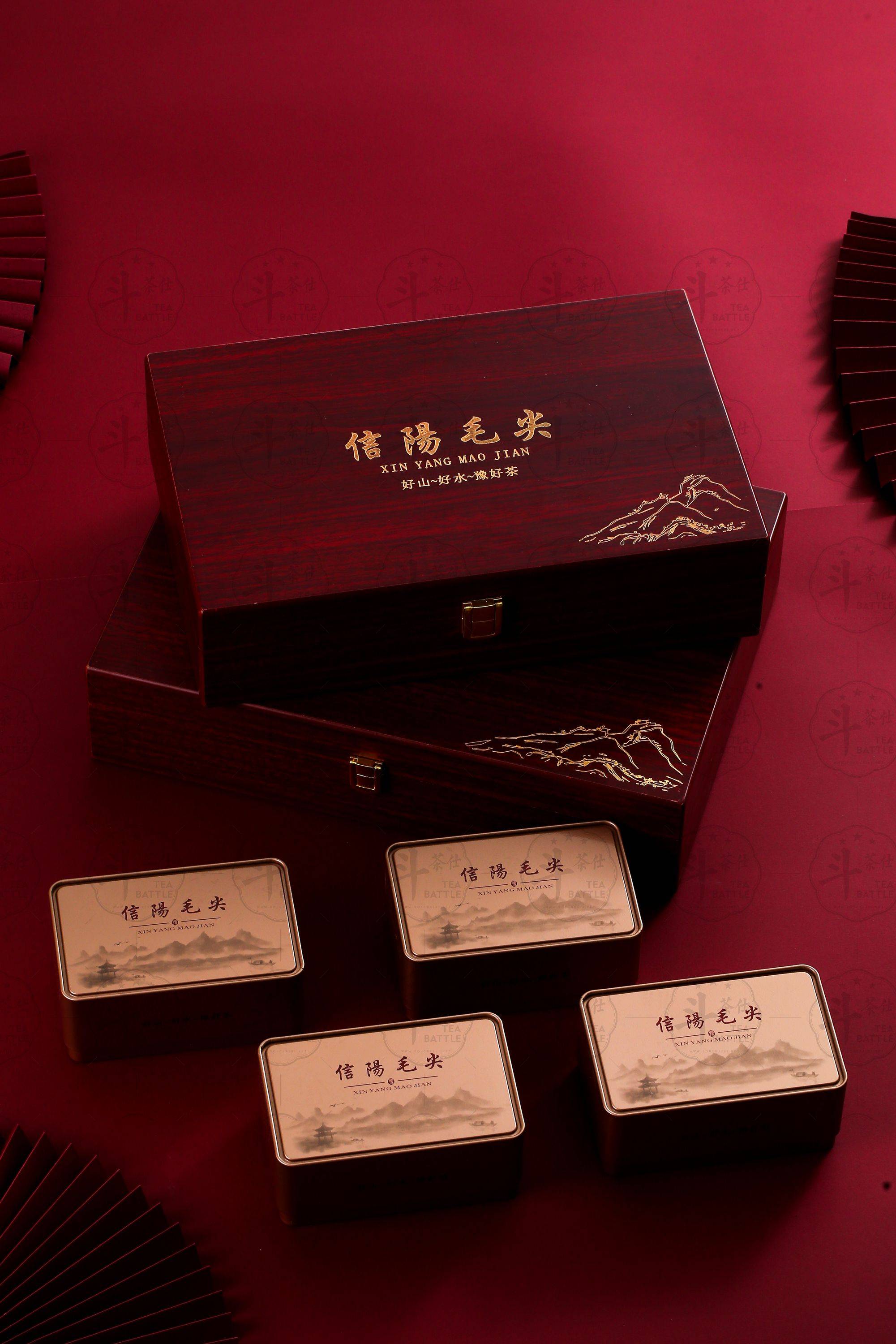 信阳毛尖绿茶茶叶礼盒木盒包装拍摄