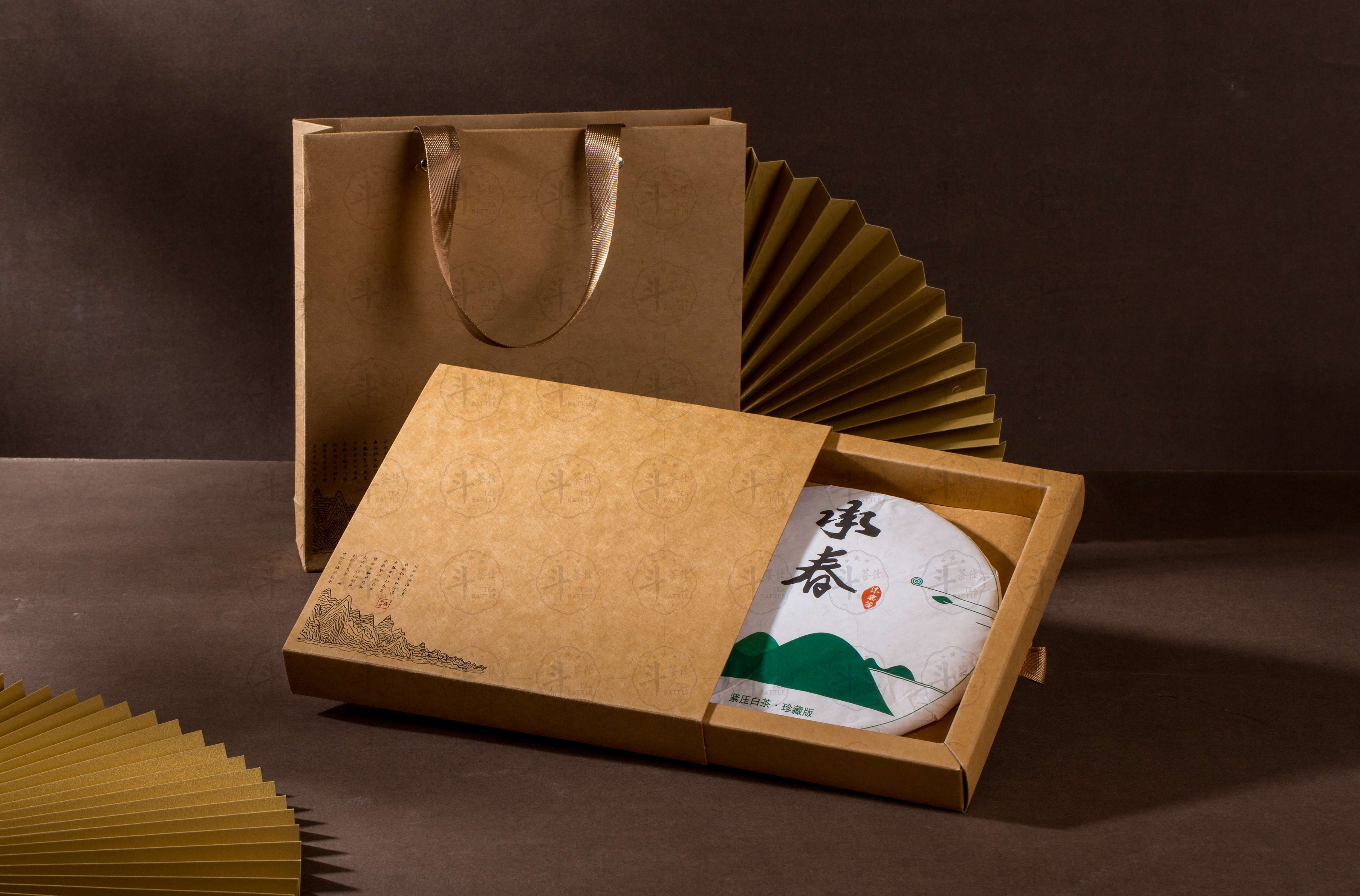 牛皮纸卡纸茶饼盒带手提袋伴手礼礼盒