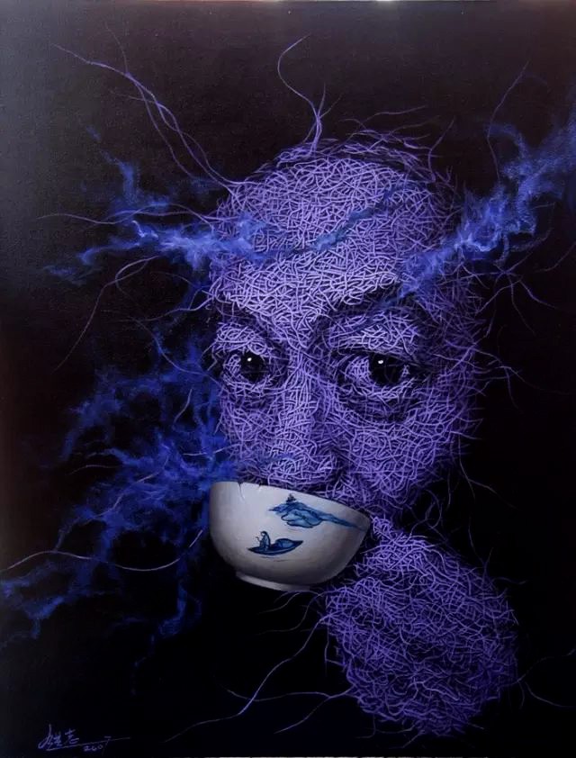  贺洪志-《蓝线喝茶人 2007》(114cmx146cm)-龙在空间