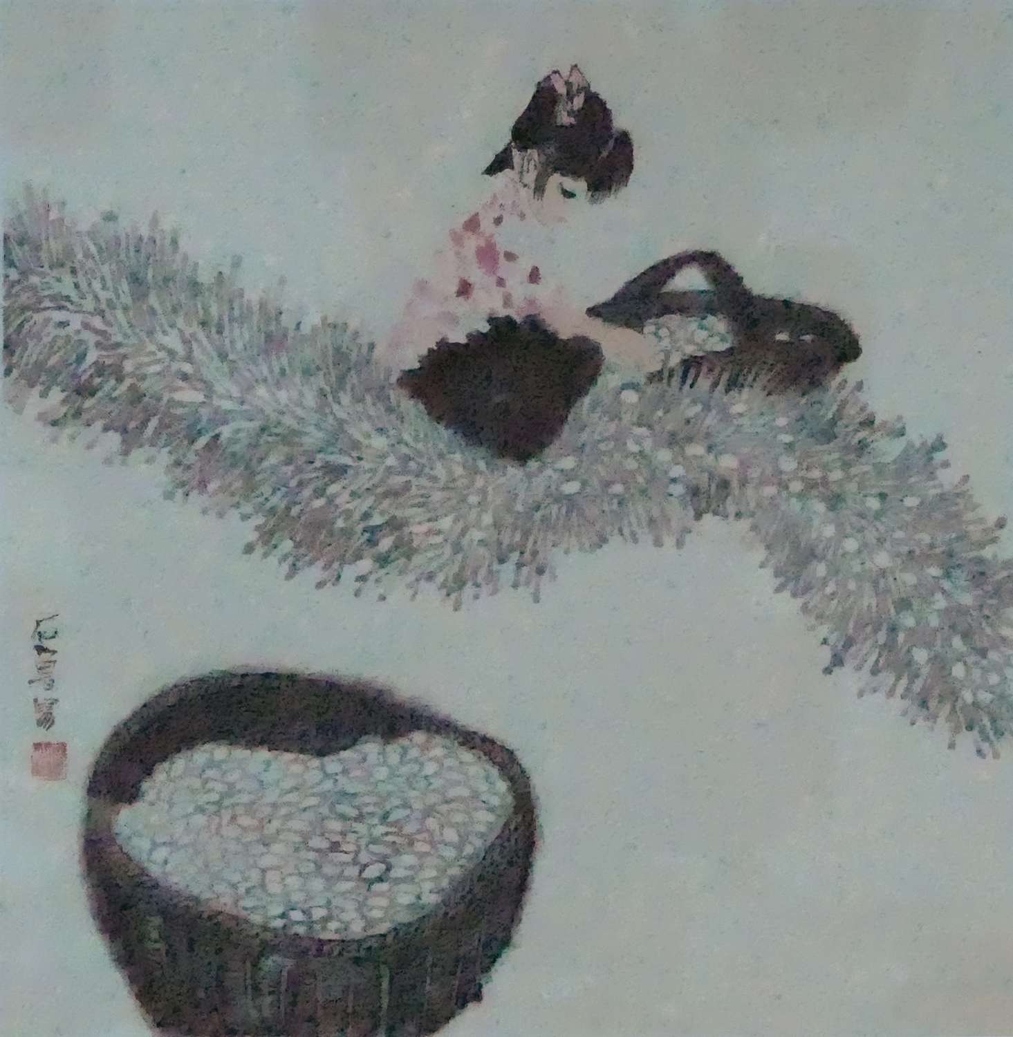 石鲁-《蚕乡童年 1965》(60cmX58cm)-龙在空间