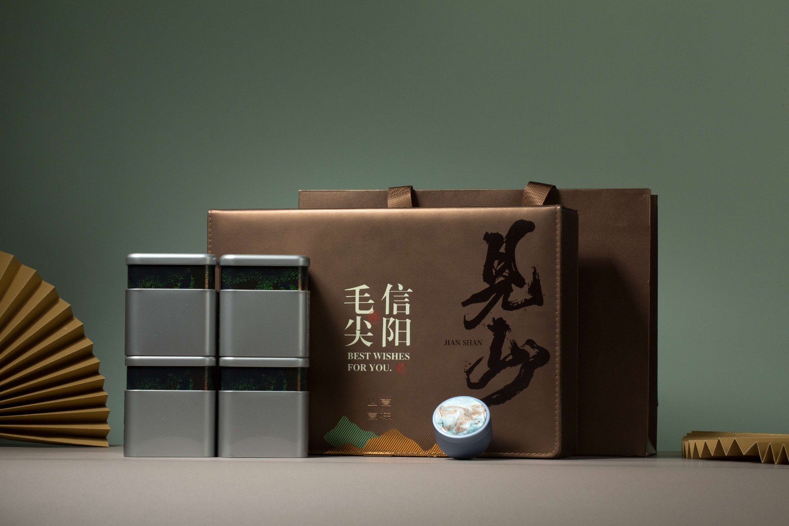 仿PU面 咖啡色 春茶信阳毛尖四题管-见山-洪盛包装