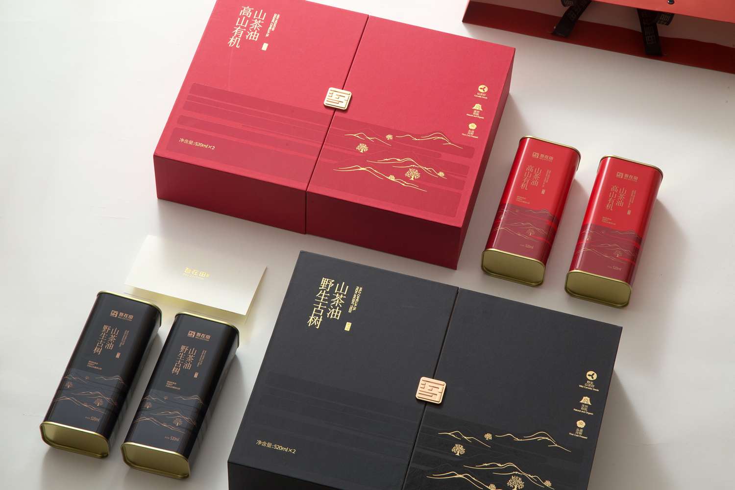 吾在田-山茶油高山有机-红色、黑色礼盒装-产品拍摄
