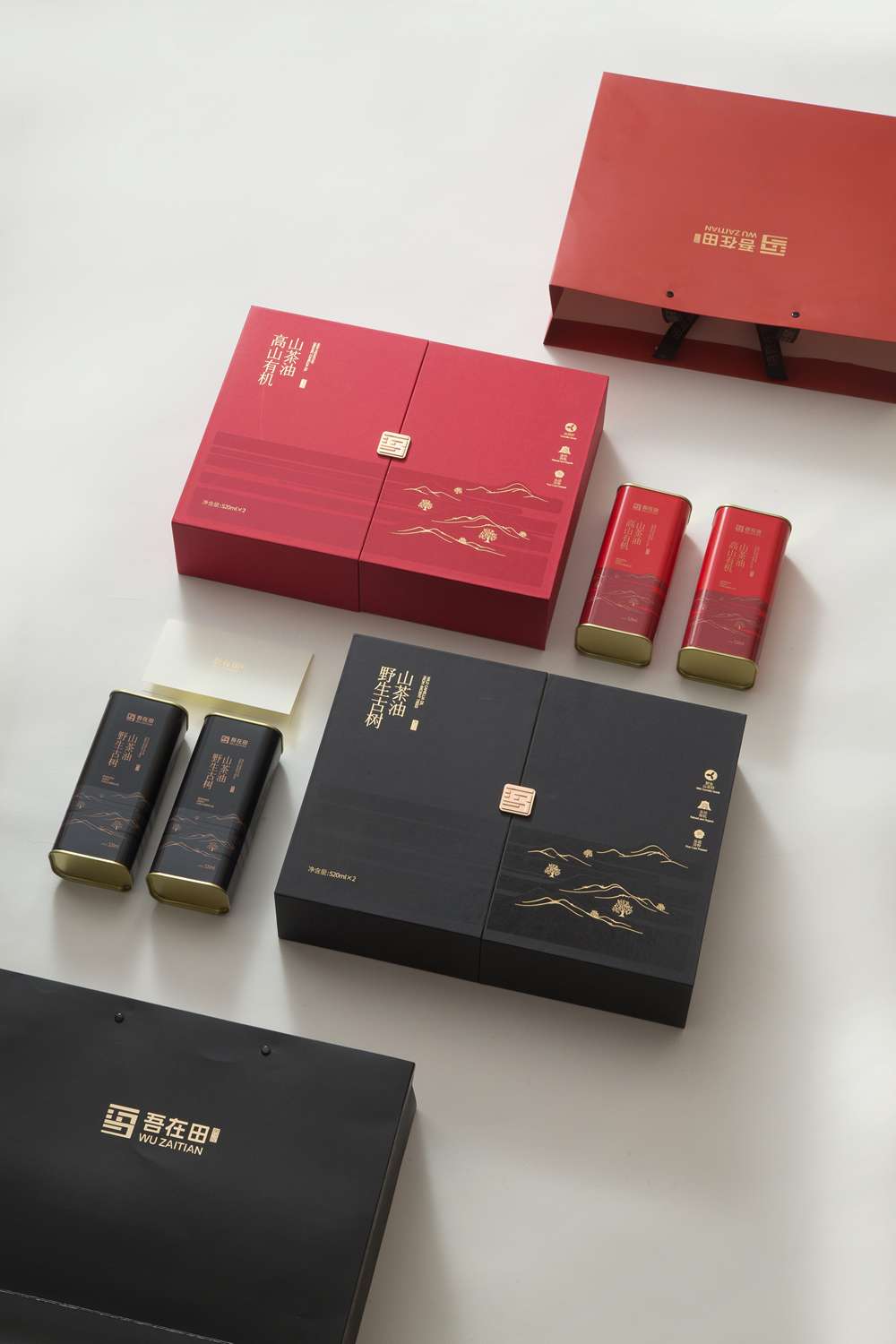 吾在田-山茶油高山有机-红色、黑色礼盒装-产品拍摄