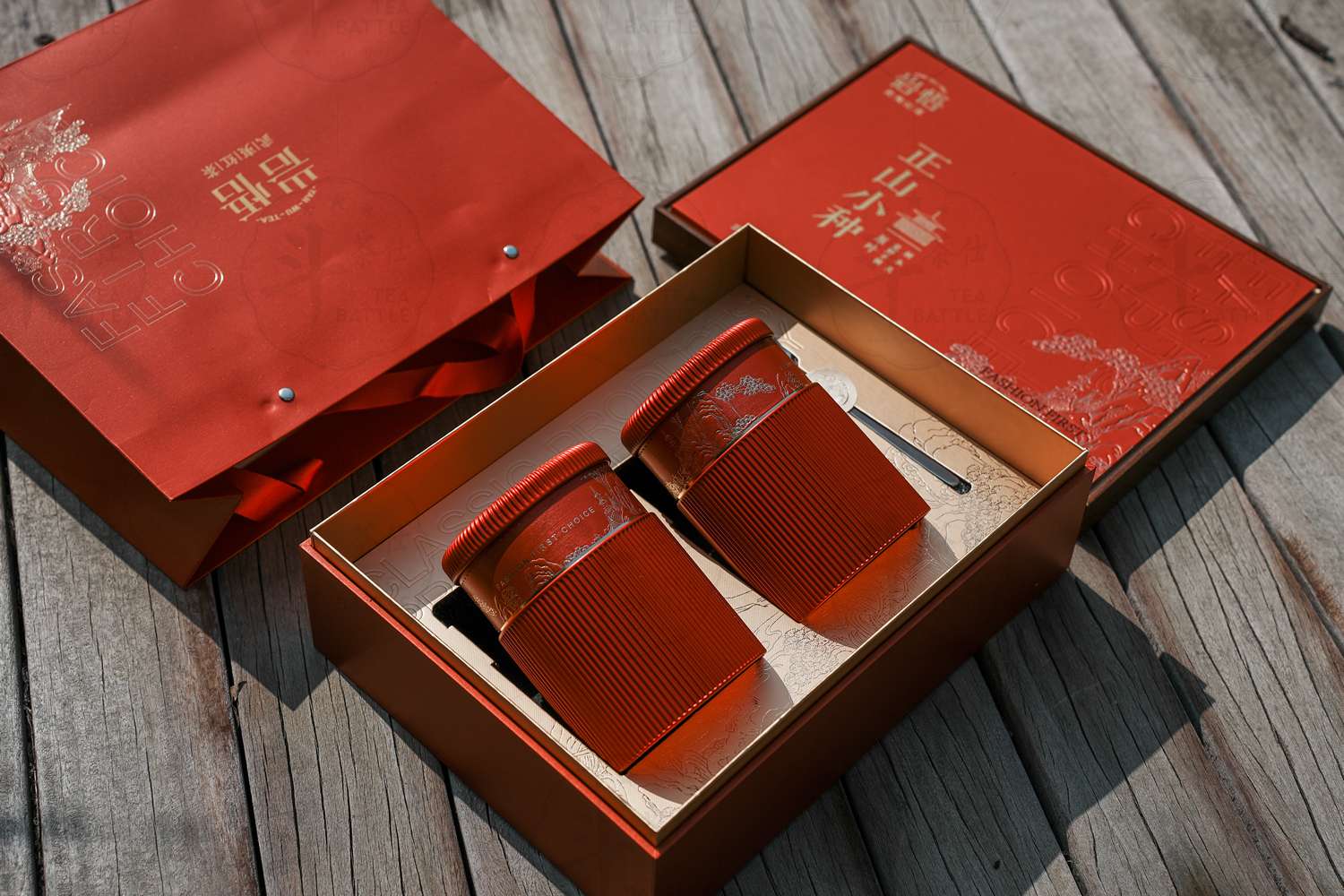 岩悟-正山小种-金骏眉-茶叶礼盒产品拍摄 红、蓝双色
