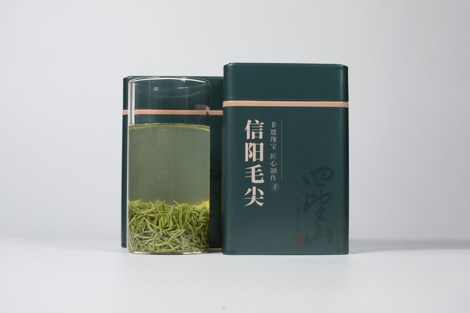 四望山-铁盒-信阳毛尖-产品拍摄-深绿色、浅绿色两款