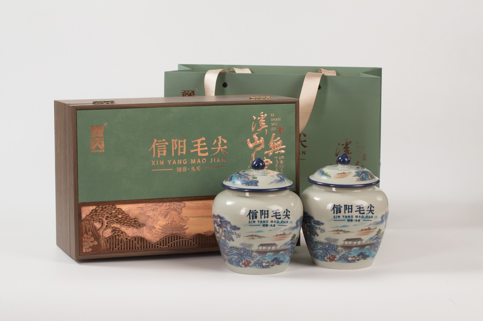 豫贡-信阳毛尖-双瓷罐2斤装-产品拍摄